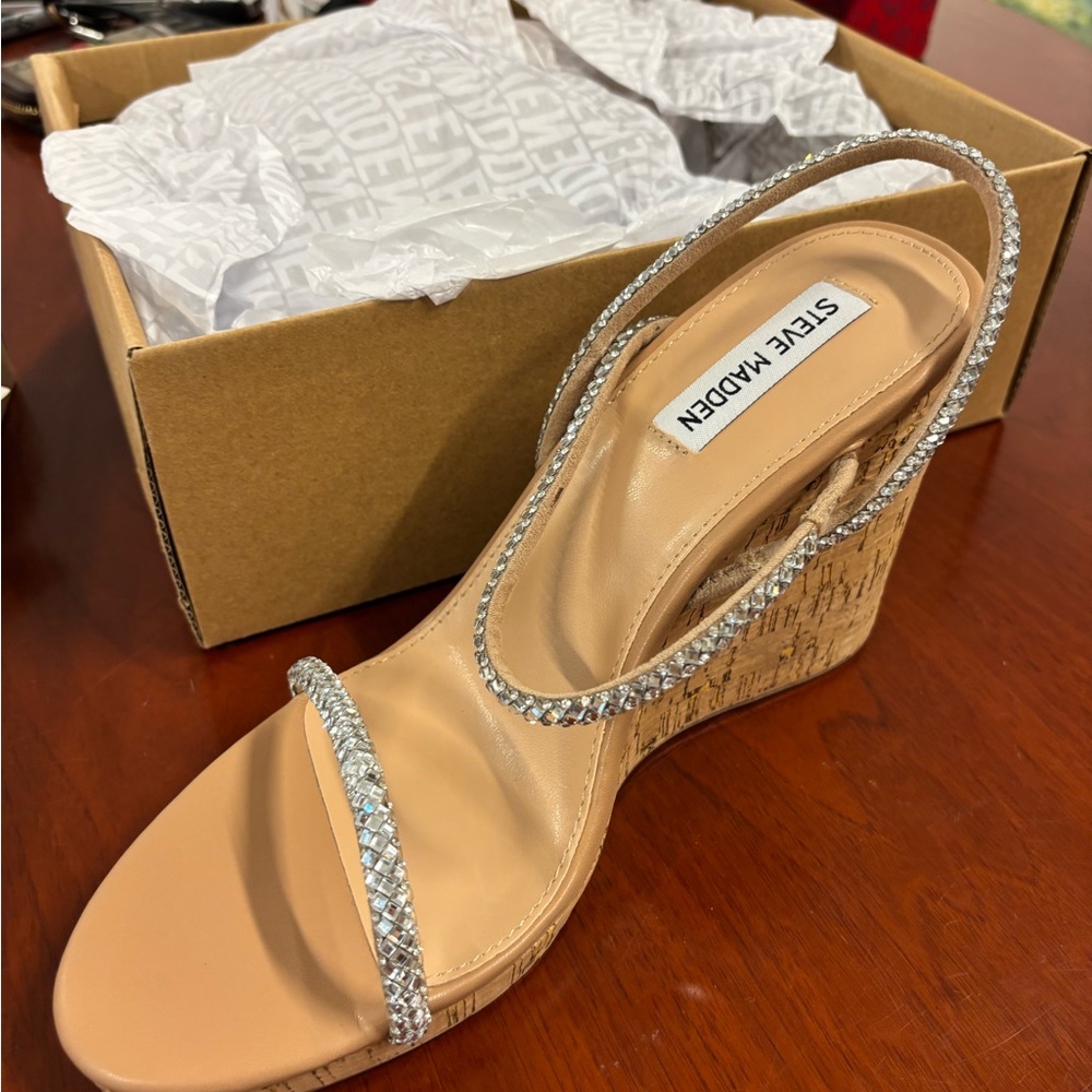 Women’s Steve Madden Tan Wedges with Sparkling Straps